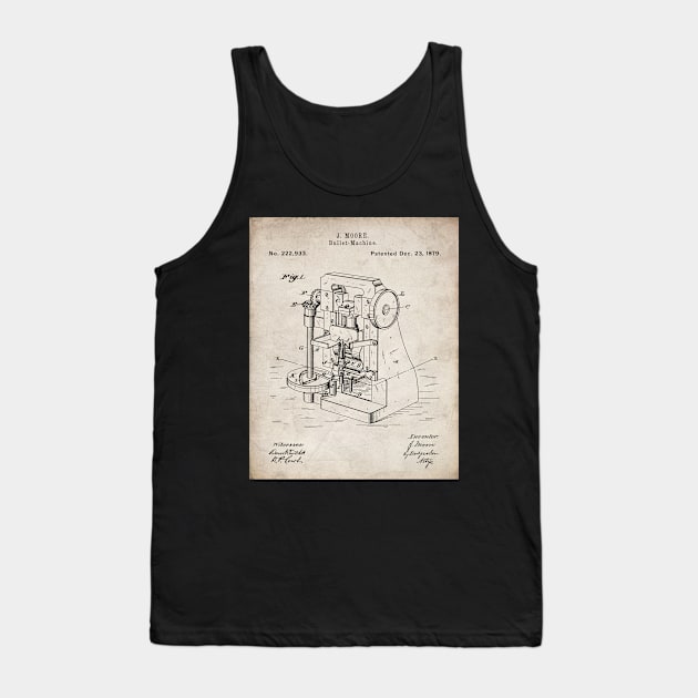 Bullet Machine Patent - Gun Enthusiast Firearms Shop Art - Antique Tank Top by patentpress